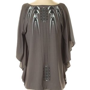 Nicole Miller Print Gray Short Sleeve Top Size P